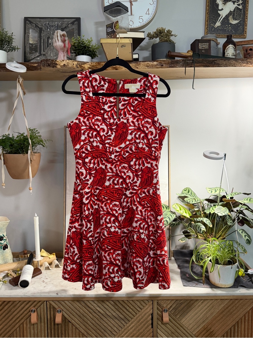 MICHAEL Michael Kors Red Paisley Sleeveless Fit-and-Flare Dress